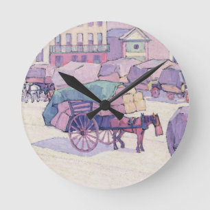 Hay Carts, Cumberland Market (oil on canvas) Round Clock