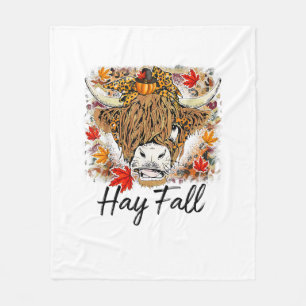 Hay Fall Highland Cow Leopard Thanksgiving Heifer Fleece Blanket