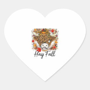 Hay Fall Highland Cow Leopard Thanksgiving Heifer Heart Sticker
