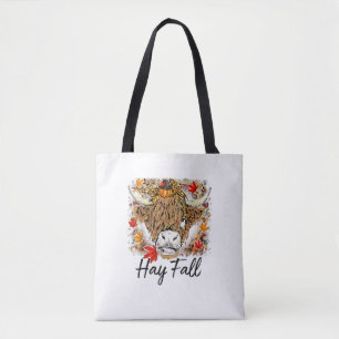 Hay Fall Highland Cow Leopard Thanksgiving Heifer  Tote Bag