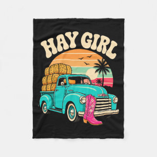 Hay Girl Coastal Cowgirl Vintage Sunset Truck Fleece Blanket
