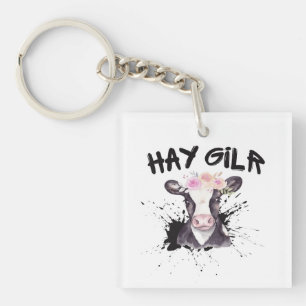 Hay Girl Farmer Funny Cattle Cow Farm Lovers Key Ring