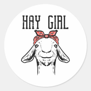 Hay Girl Goat Funny Farm Animal Girls Kids Toddler Classic Round Sticker