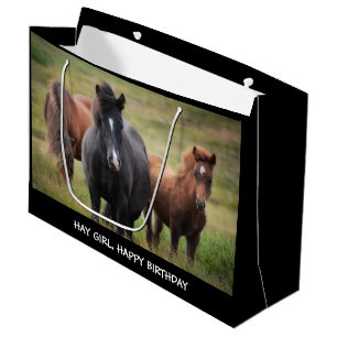 Hay Girl Happy Birthday Horse Large Gift Bag