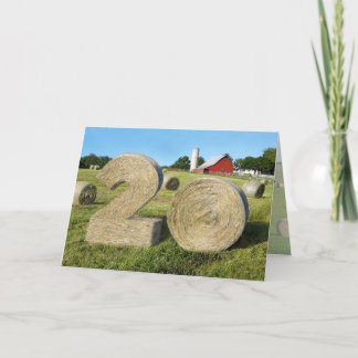 "Hay! Happy 20th!" greeting card with Hay Bales