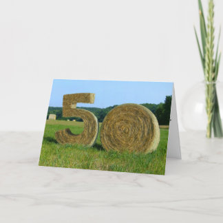 "Hay! Happy 50th!" greeting card with Hay Bales