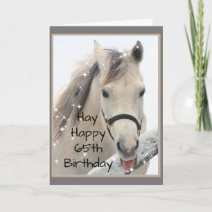 Hay Happy 65th Birthday Horse Catching Snowflakes Card