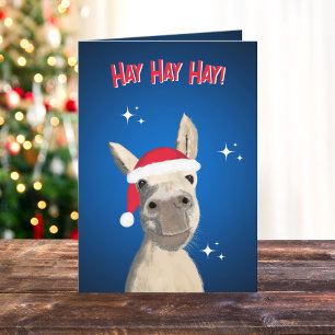 Hay Hay Hay Pun Donkey Santa Hat  Holiday Card