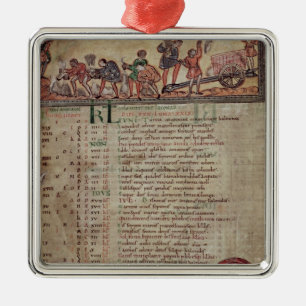 Hay-making and ploughing, from a Calendar Metal Tree Decoration