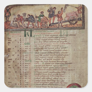 Hay-making and ploughing, from a Calendar Square Sticker