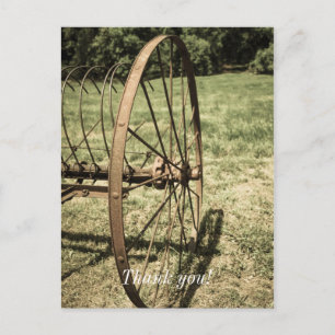 Hay Rake Wheel Aged Thank You Postcard