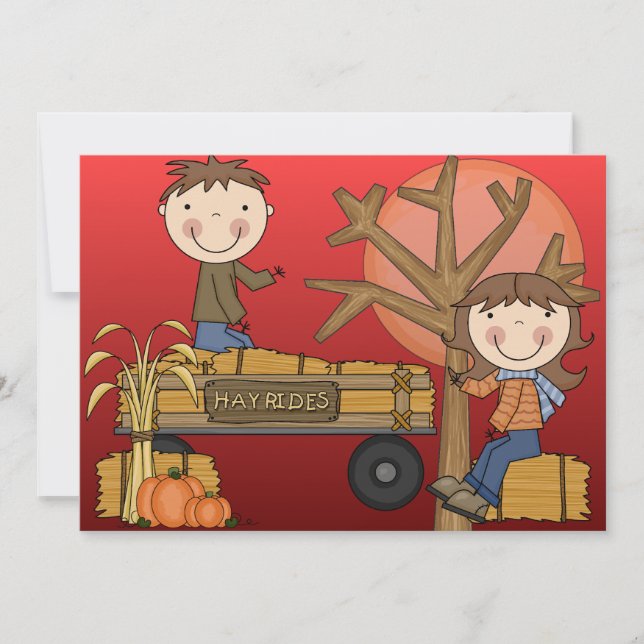 Hay Ride Autumn Party Invitation (girl) (Front)