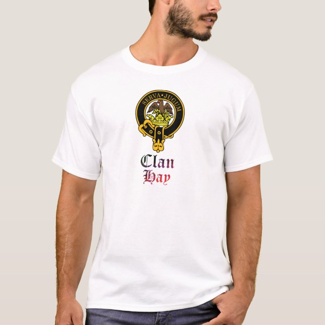 Hay scottish crest and tartan clan name T-Shirt (Front)