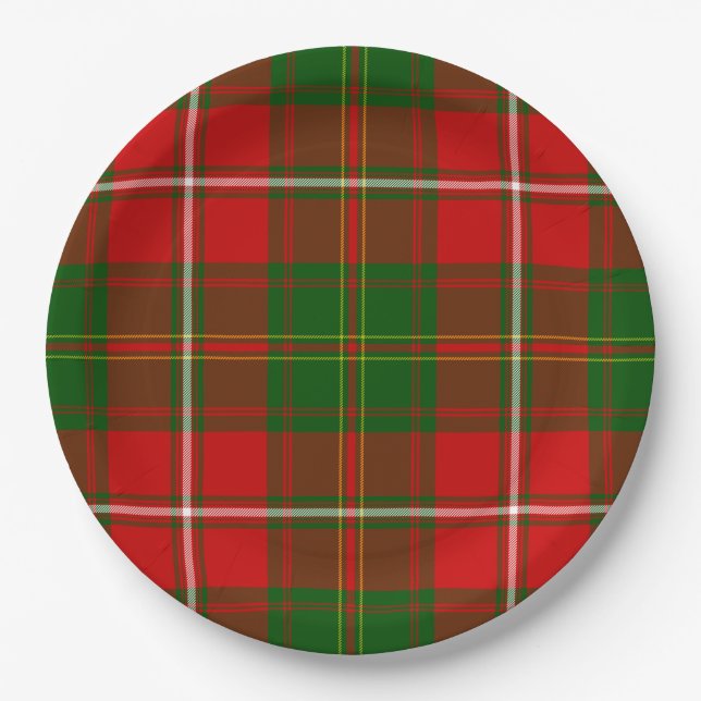 Hay tartan red green plaid paper plate (Front)