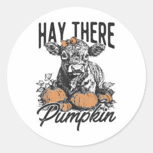 Hay There Pumpkin Cute Cow Farm Fall Autumn Cow Ha Classic Round Sticker