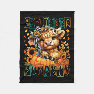 Hay There Pumpkin Retro Style Highland Cow For Fal Fleece Blanket