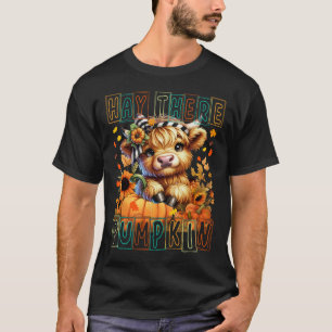 Hay There Pumpkin Retro Style Highland Cow For Fal T-Shirt