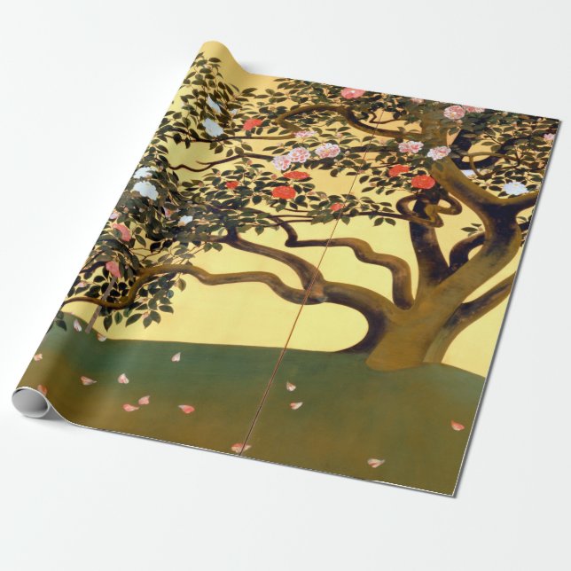 Hayami Gyoshū Camellia Blossoms Wrapping Paper (Unrolled)