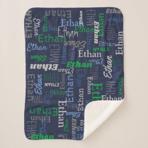 Hayden personalised name green blue grey blanket