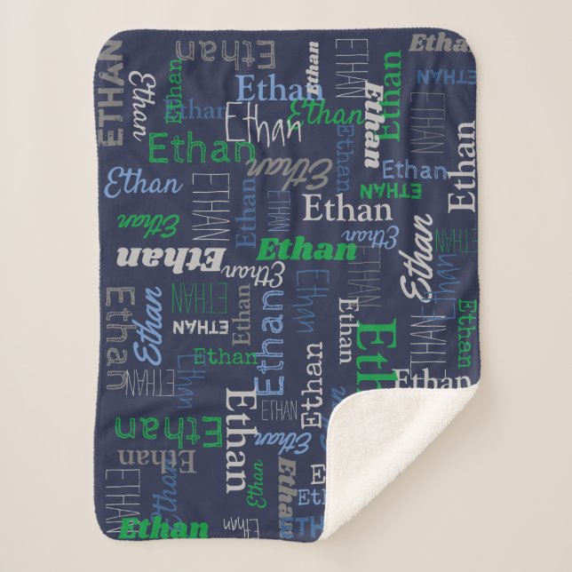 Hayden personalised name green blue grey blanket (Front)