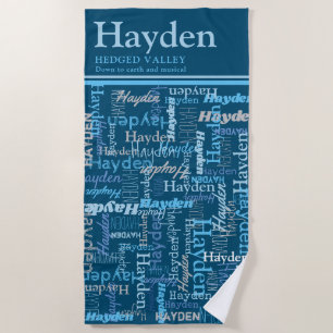 Hayden personalised name meaning shades of blue beach towel