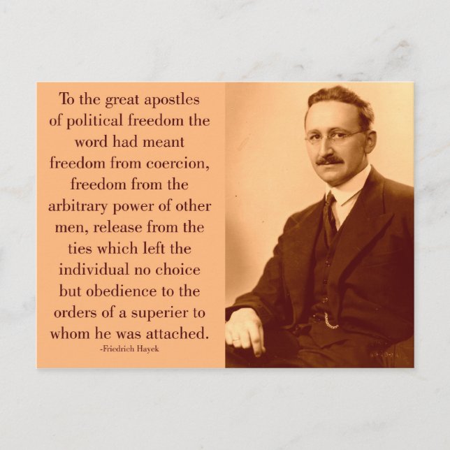Hayek on freedom postcard (Front)