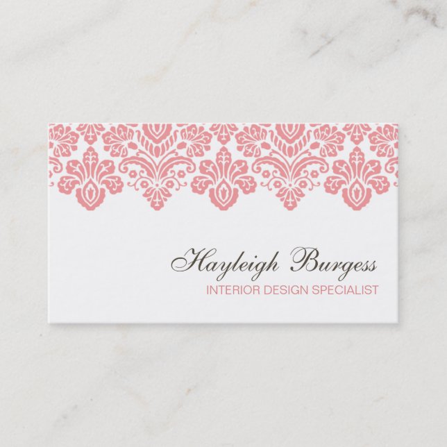 Hayleigh #1 Pink Damask Chic Business Card (Front)