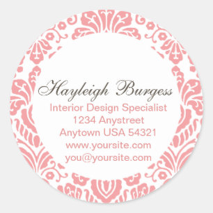 Hayleigh Pink Damask Chic Round Sticker
