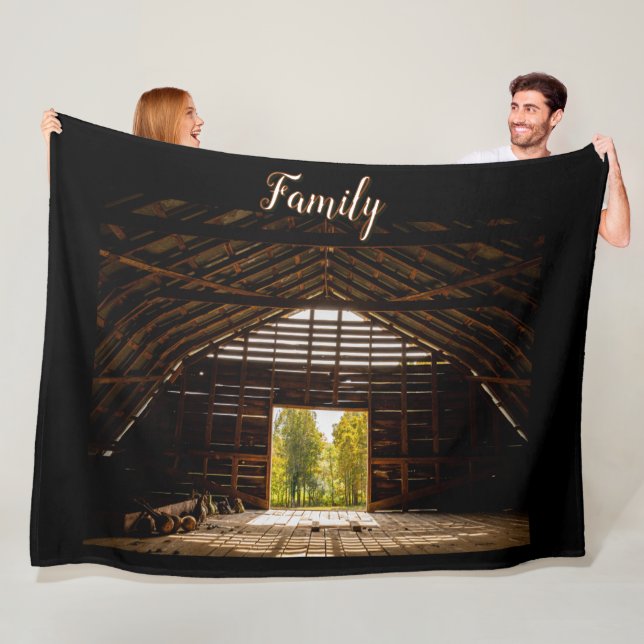 Hayloft of Old Brown Barn With A View Fleece Blanket (In Situ)