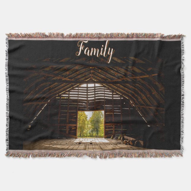 Hayloft of Old Brown Barn With A View Throw Blanket (Front)