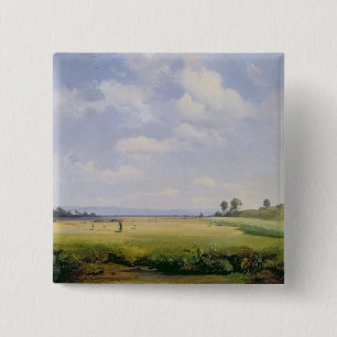 Haymaking, 1838 (oil on canvas) 15 cm square badge