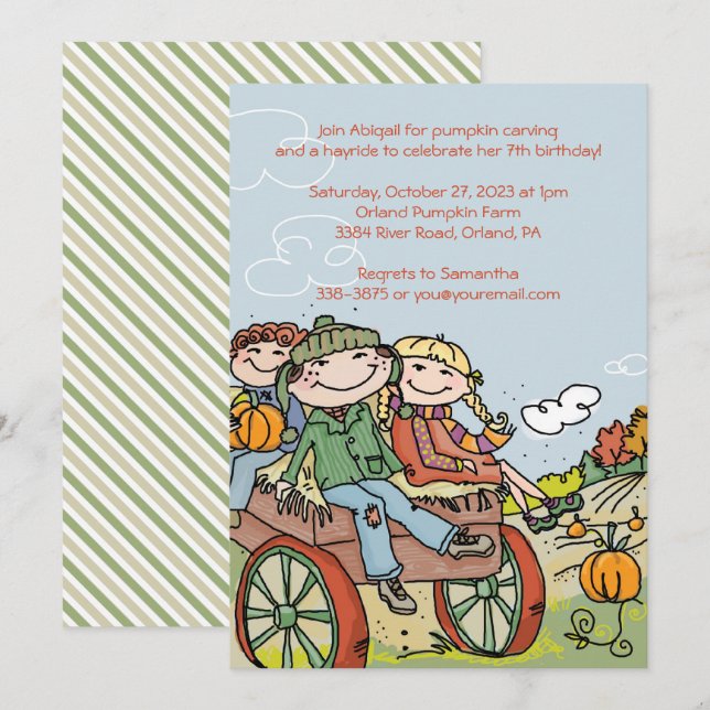 Hayride Kids Invitations for Fall Birthday Party (Front/Back)
