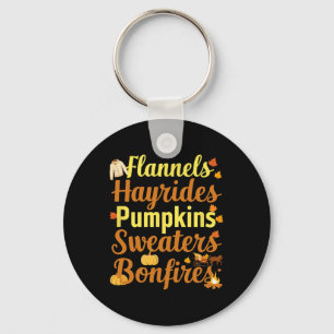 Hayrides Flannel Bonfires Sweaters Fall Halloween Key Ring