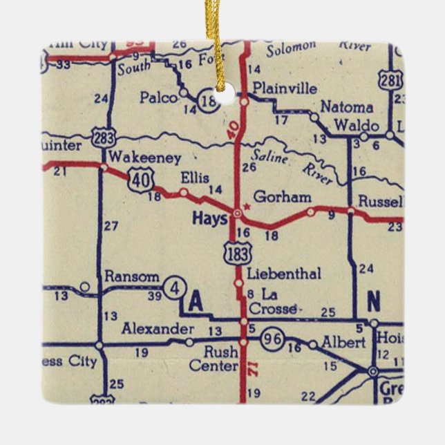 Hays KS Vintage Map Ceramic Ornament (Front)