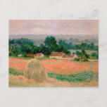 Haystack at Giverny - Claude Monet - 1886 Postcard<br><div class="desc">Show people your style and refinement with this reproduction of a fine art piece entitled "Haystack at Giverny" by Claude Monet. Landscape showing a haystack in a field with a farmhouse in the background. Painted circa 1886.</div>