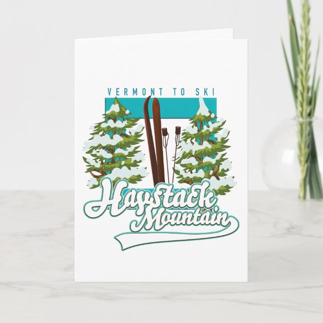 Haystack Mountain Vermont USA Ski logo Holiday Card (Front)