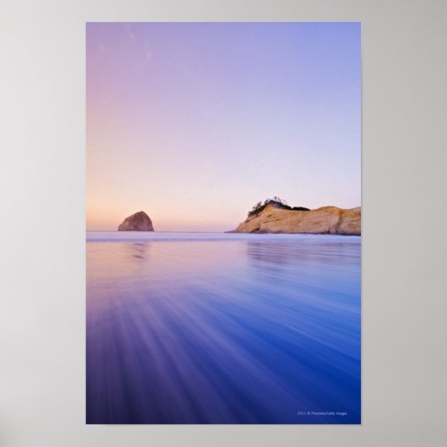 Haystack Rock At Dawn Blurred Blue Purple Waves Poster (Front)