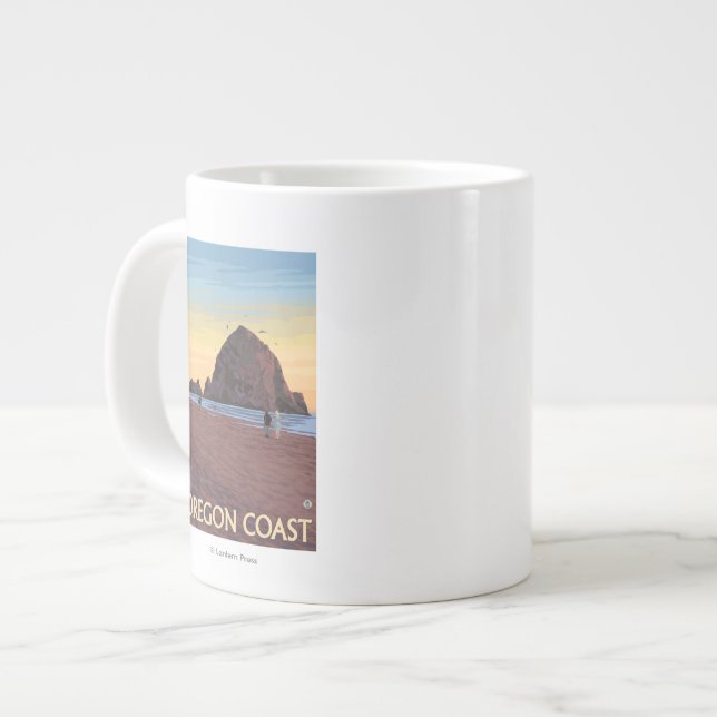 Haystack Rock Vintage Travel Poster Large Coffee Mug (Front Left)