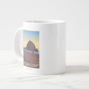 Haystack Rock Vintage Travel Poster Large Coffee Mug