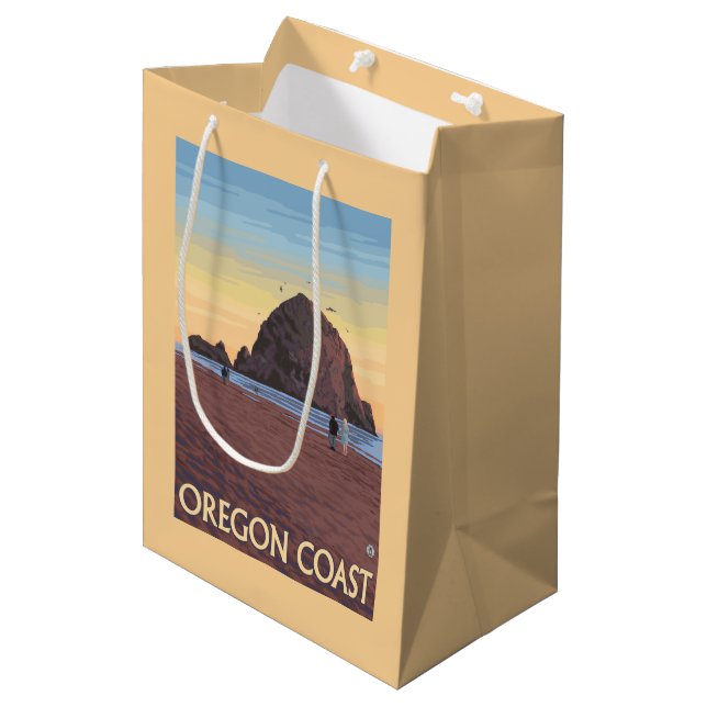 Haystack Rock Vintage Travel Poster Medium Gift Bag (Front Angled)