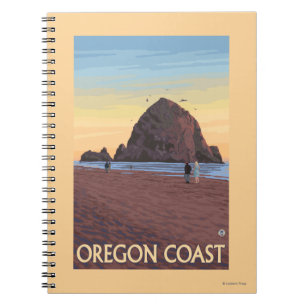 Haystack Rock Vintage Travel Poster Notebook