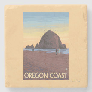 Haystack Rock Vintage Travel Poster Stone Coaster