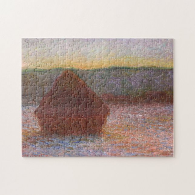 Haystack Thaw Sunset Monet Fine Art Jigsaw Puzzle (Horizontal)