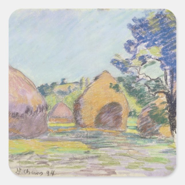 Haystacks at Saint-Cheron Square Sticker (Front)