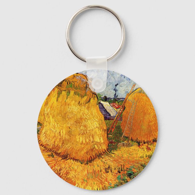 Haystacks in Provence by Vincent van Gogh Key Ring (Front)