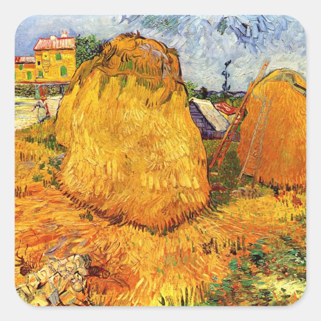 Haystacks in Provence by Vincent van Gogh Square Sticker (Front)