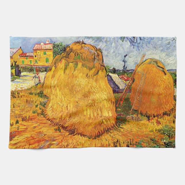 Haystacks in Provence by Vincent van Gogh Tea Towel (Horizontal)