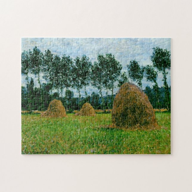 Haystacks Overcast Day Monet Fine Art Jigsaw Puzzle (Horizontal)