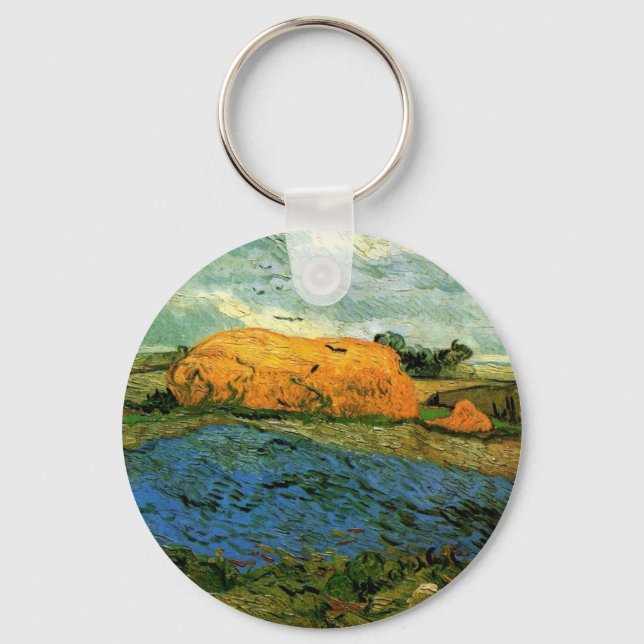Haystacks Under a Rainy Sky by Vincent van Gogh Key Ring (Front)