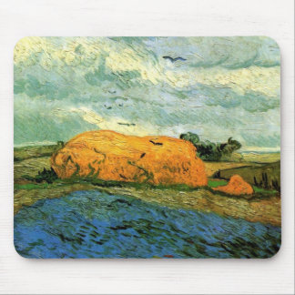 Haystacks Under a Rainy Sky by Vincent van Gogh Mouse Pad